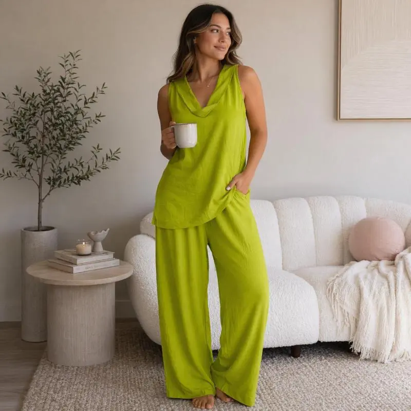 Boho Two Piece Set - Perfect for Beach, Vacation & Brunch Sleeveless Top Wide Leg Pants Set