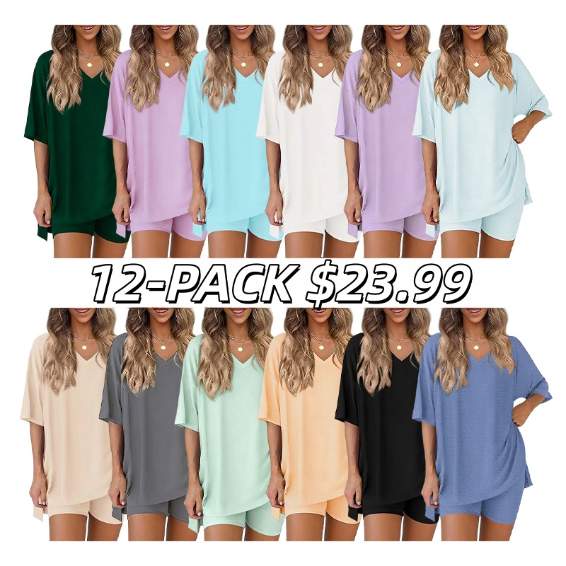 🔥Women's Two Piece Lounge Set 2026 Summer Casual Oversized Shirts Biker Shorts Matching Airport Travel Outfit