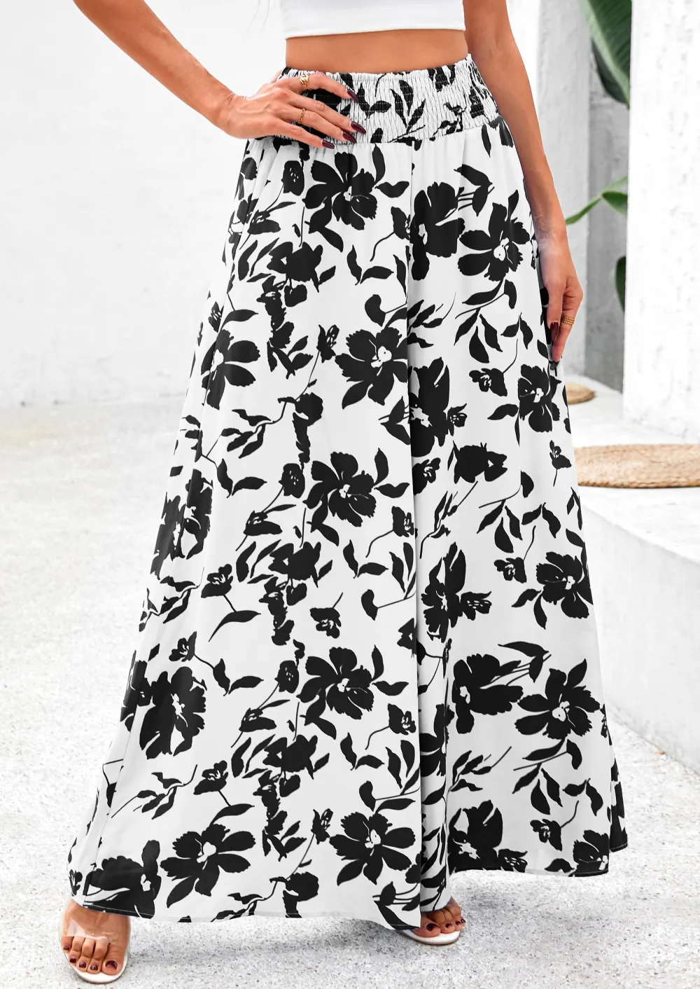 Casual Elastic High WaistedPockets Boho Beach Wide LegPalazzo Pants