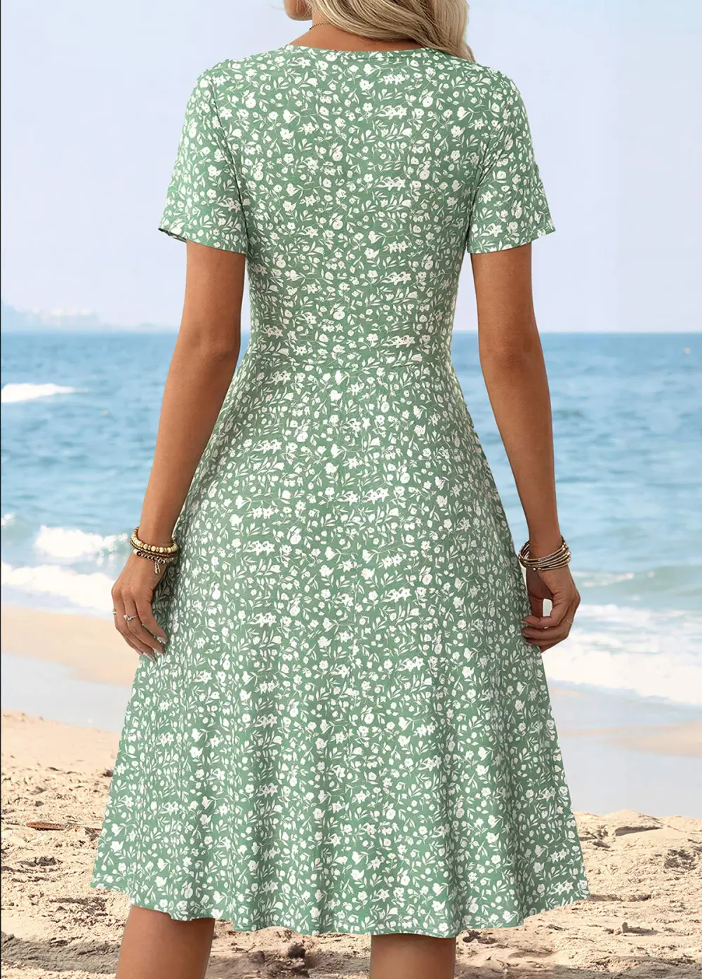 Multi Color Tummy Coverage Floral Print Short Sleeve Dress
