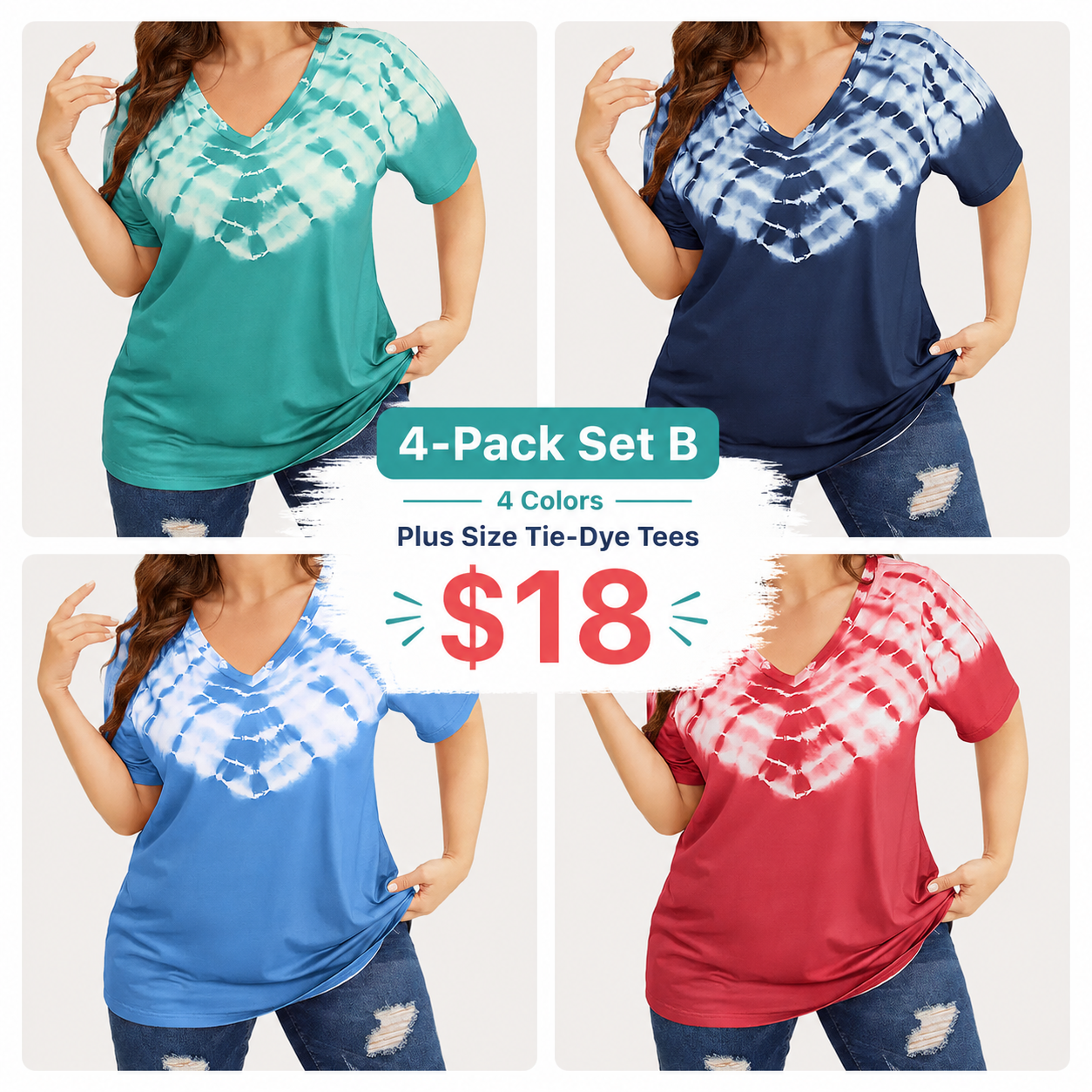 Plus Size Tie-Dye V-Neck Tees Bundle