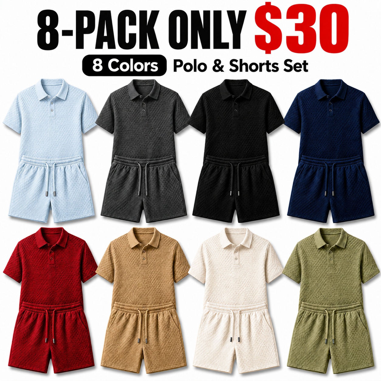 Men's Solid Polo Shirt & Drawstring Waist Shorts Set