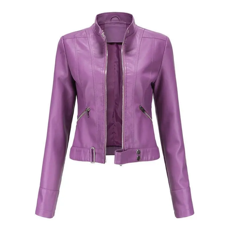 New Women's Short LeatherJackets, Small Outerwear for Springand Autumn