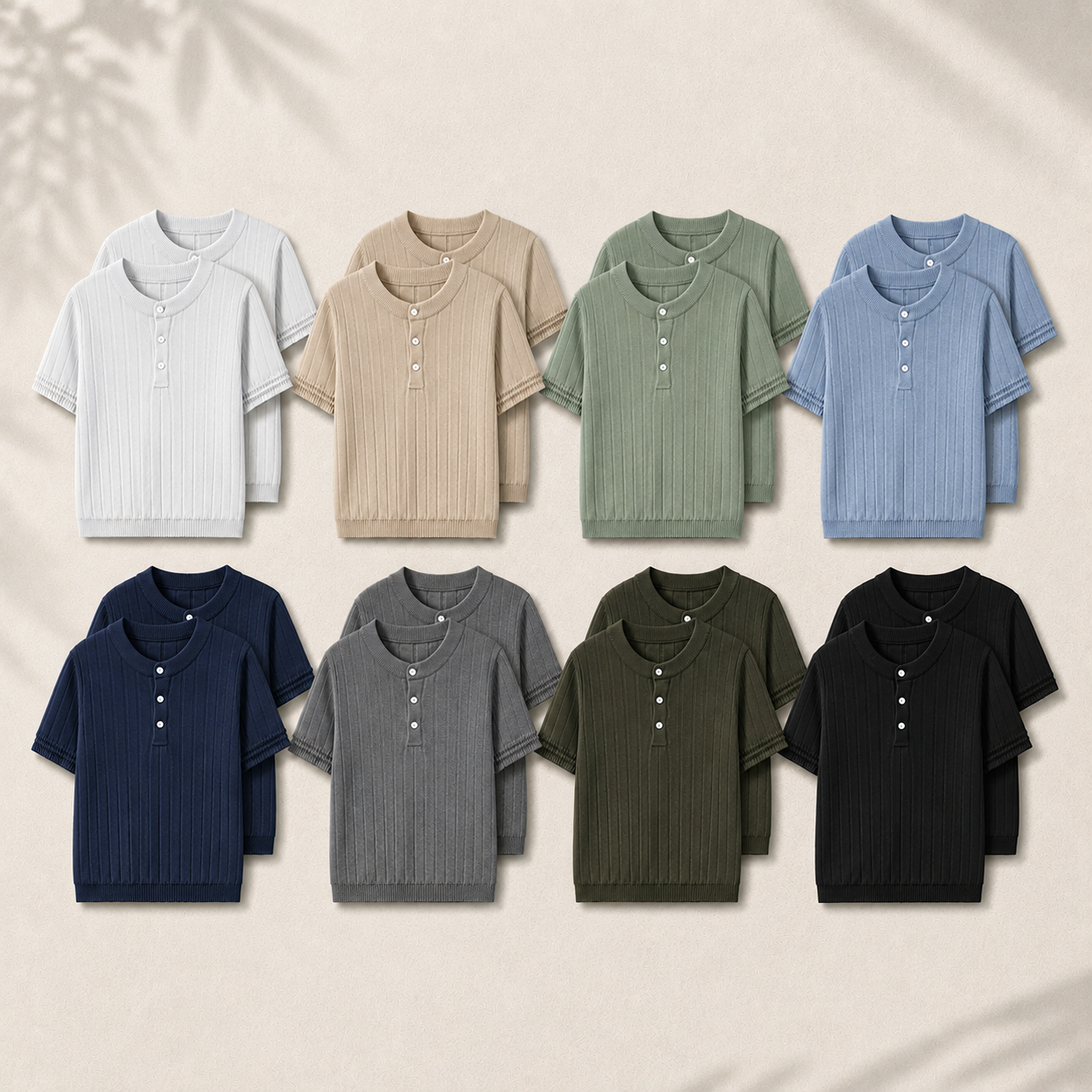 Men's Ribbed Henley Knit Shirt Multipack
