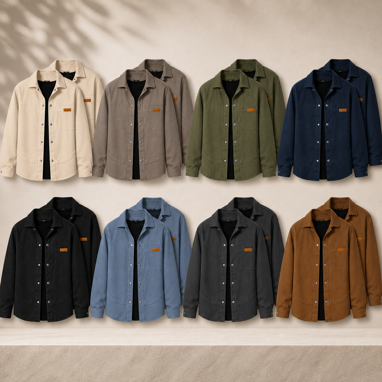 Men's Waffle Texture Snap Front Overshirt Bundle