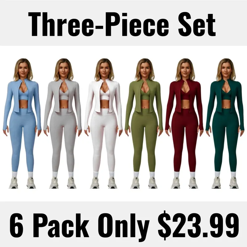⏰Limited-Time Sale💥Women's Solid Criss Cross Crop Tank Top & High Waist Leggings & Zip Up Crop Jacket Tracksuit Set