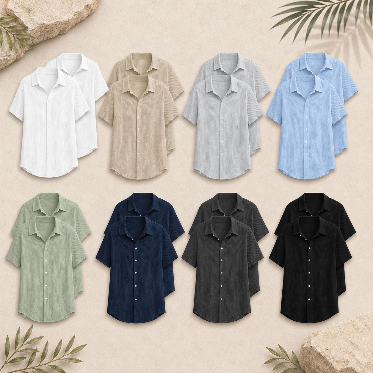 Men's Textured Short Sleeve Button Front Shirt Set