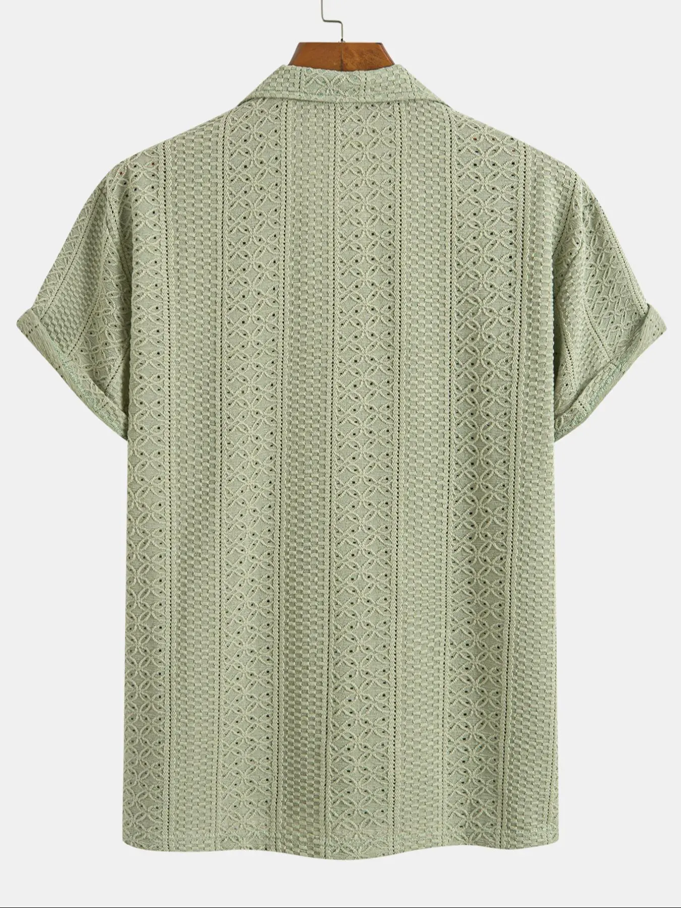 Men's Geometric Jacquard Short Sleeve Casual Shirt, Loose Breathable Relaxed Fit Casual Comfy Breathable Top for Summer