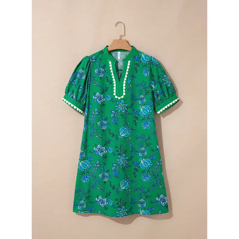 Dokotoo Women's Floral Print V-Neck Mini Dress