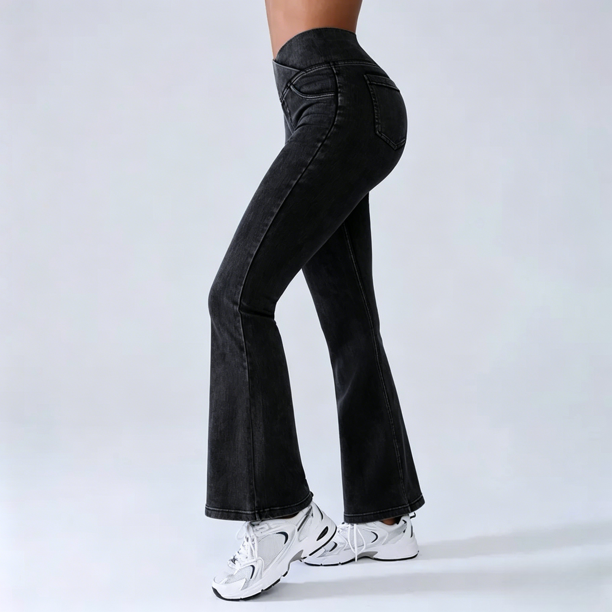 ⚡FINAL SALE⚡Women's High-Waisted Stretch Jeans with Crossover Design — Slim-Fit Flared Denim Leggings