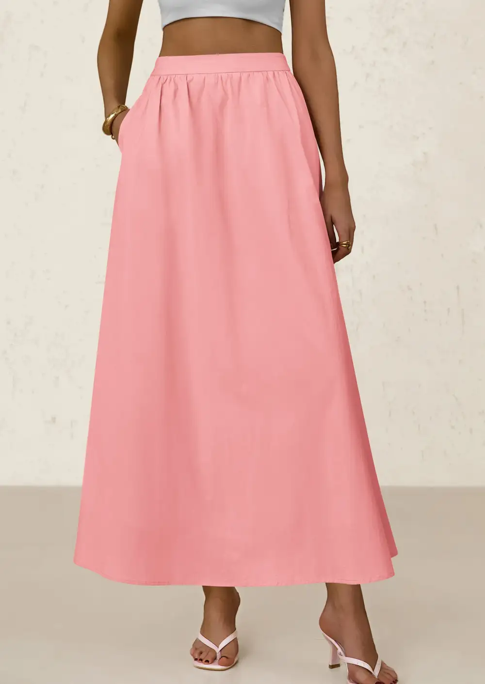 Women's MaxiSkirts Summer Trendy Ruffle HighWaisted Casual Long Flowy Skirtwith Pockets