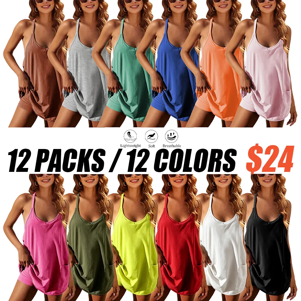 Women's Mini Dress V Neck Spaghetti Straps Built-in Shorts