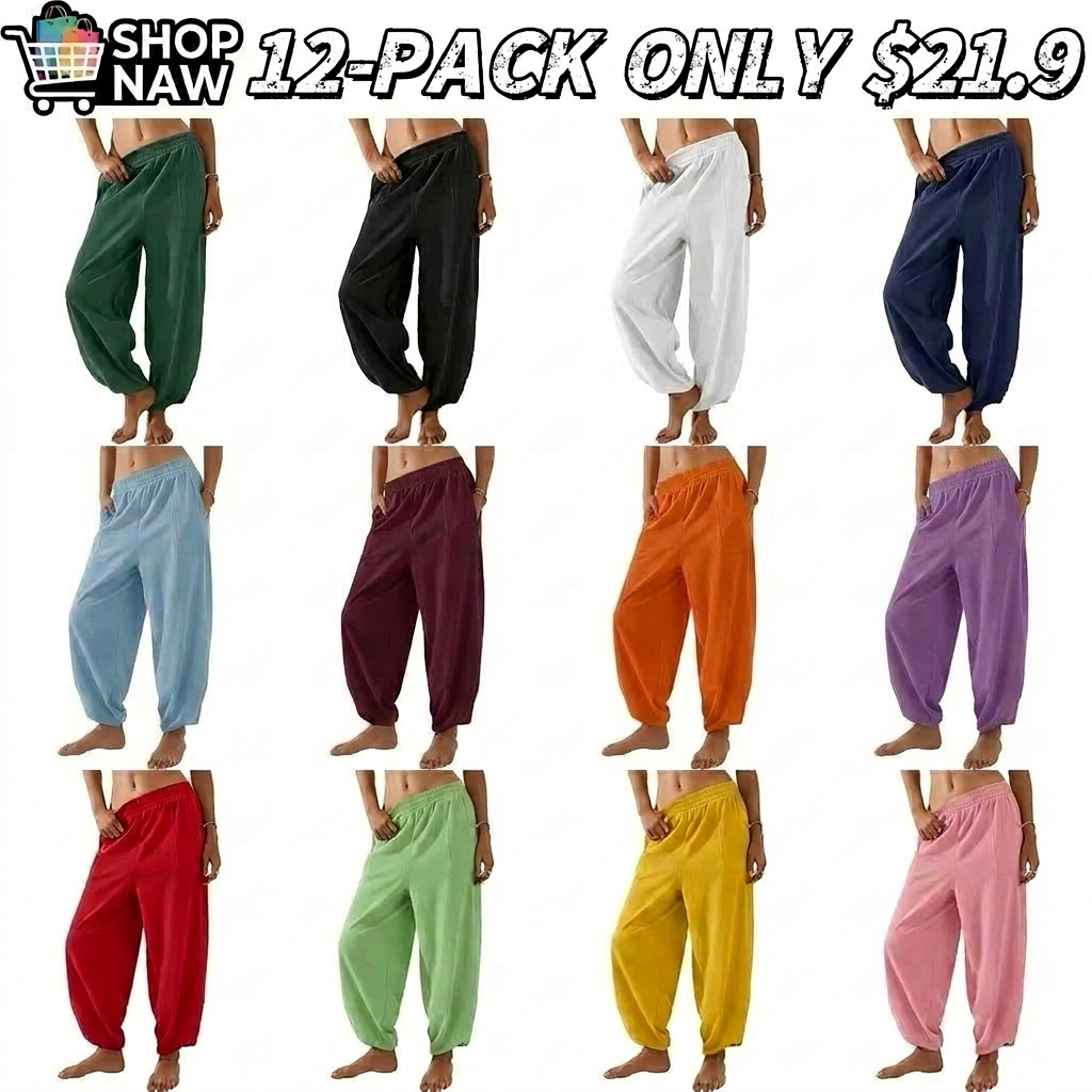🔥Women's Baggy Wideleg Pants Casual Elastic Waisted Palazzo Harem Pants with Pockets（Note: Colors are customizable.)