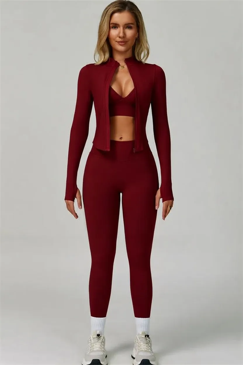 ⏰Limited-Time Sale💥Women's Solid Criss Cross Crop Tank Top & High Waist Leggings & Zip Up Crop Jacket Tracksuit Set