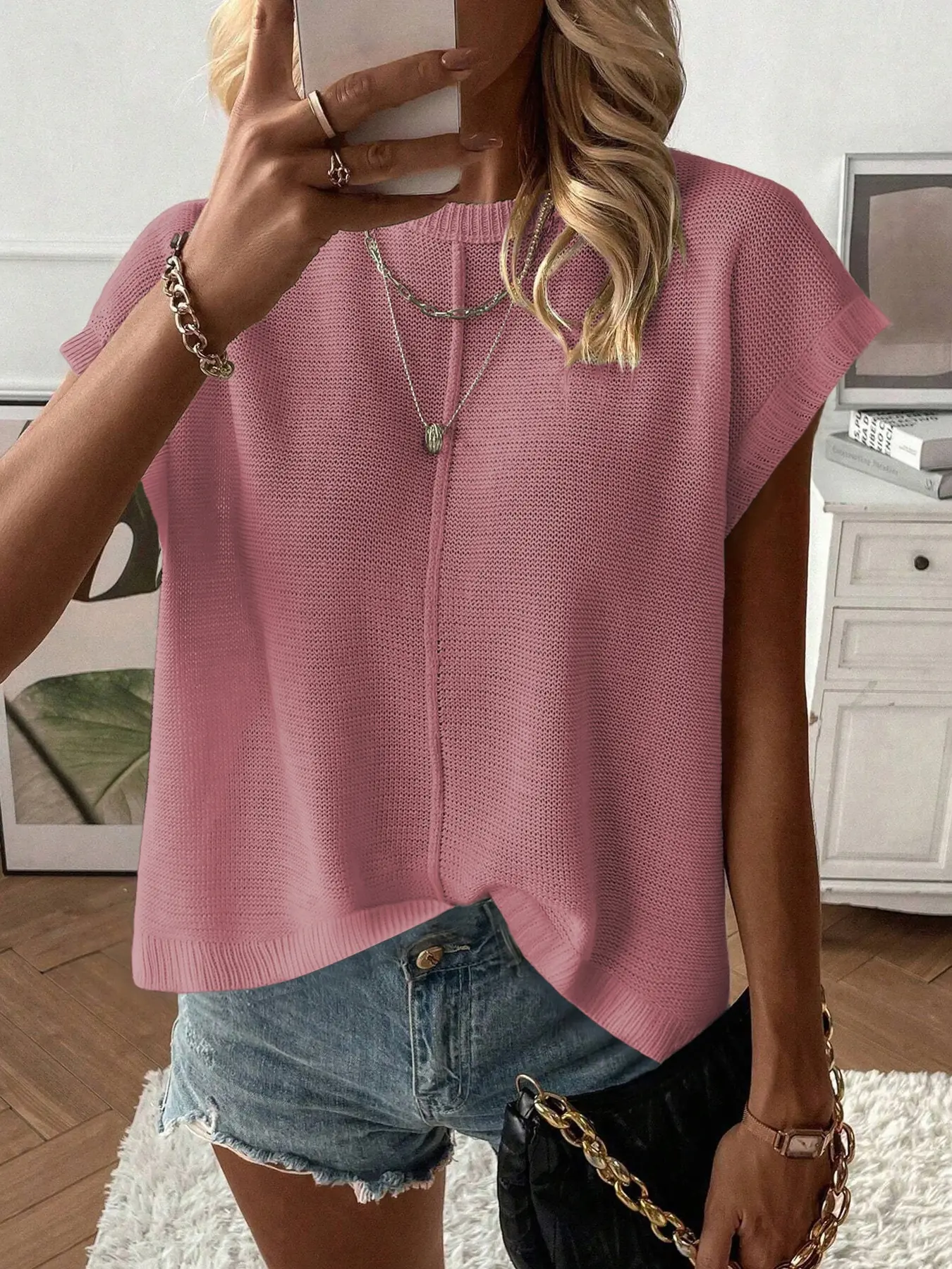 Dusty pink relaxed knit vest