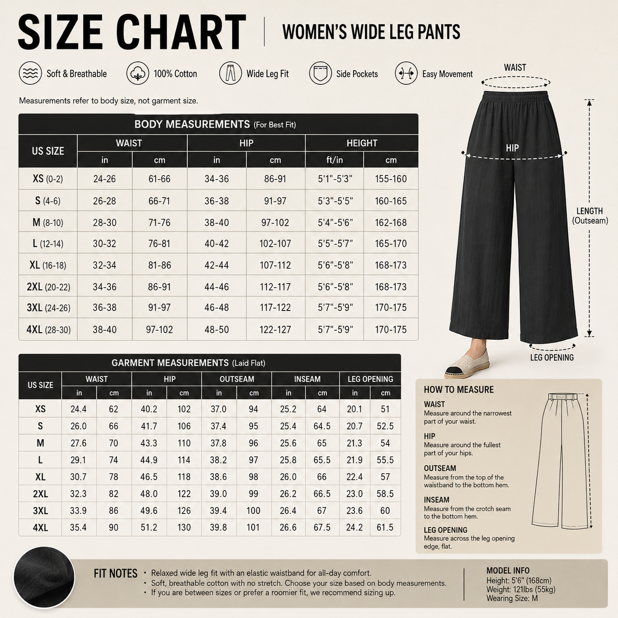 Elastic waistband and side pockets detail