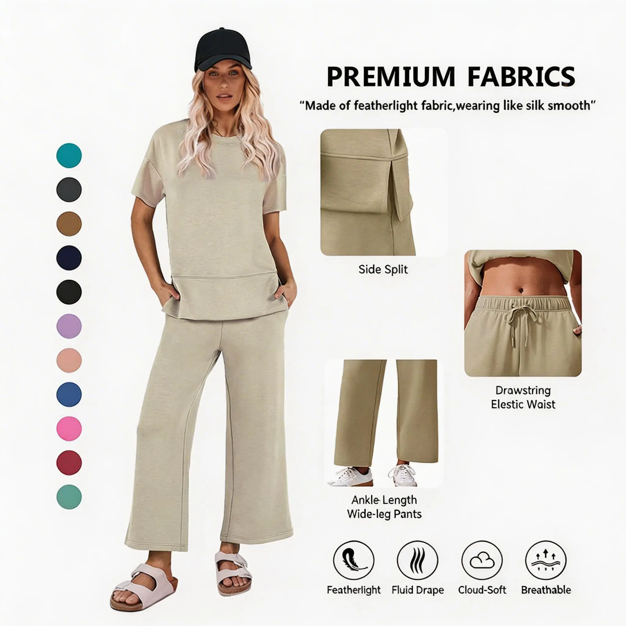 2 Piece Sets for Women Soft Short Sleeve Matching Lounge Set Wide Leg Pants Tracksuit Travel Summe Travel Kitr Outfits 2026 SwimWeek summerwins