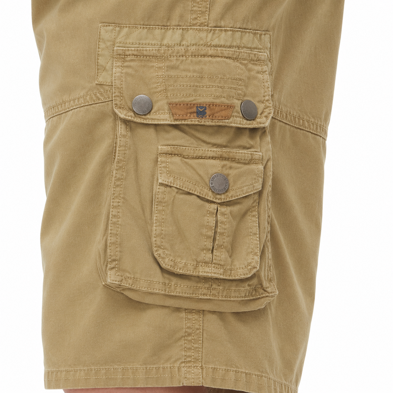 Stacked side cargo pocket detail of the cargo capri pants