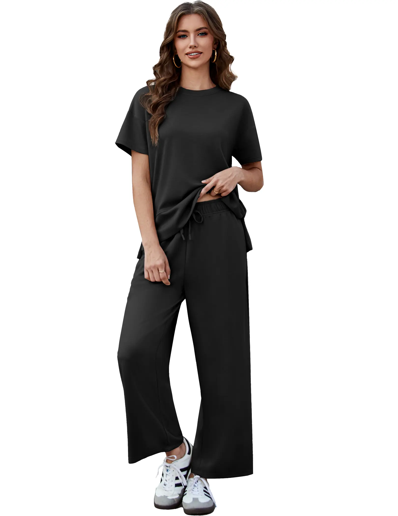 2 Piece Sets for Women Soft Short Sleeve Matching Lounge Set Wide Leg Pants Tracksuit Travel Summe Travel Kitr Outfits 2026 SwimWeek summerwins