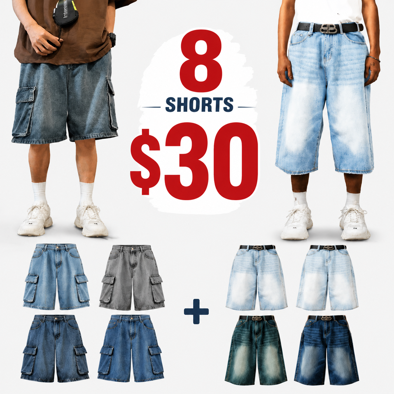 EMMIOL Baggy Jean Shorts Men, Y2k Jorts Cargo Ripped Elastic Waist, Mens Denim Shorts Comfy Casual Streetwear Summer