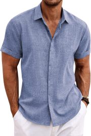Men's Linen ShirtsShort Sleeve Casual ShirtsButton Down Shirt for MenBeach Summer Wedding Shirt