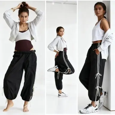 UANEO Women's Parachute Style Elastic High Waist Full Twist Hiking Cargo Pants with Adjustable Cuffs Womenswear Casual Bottom