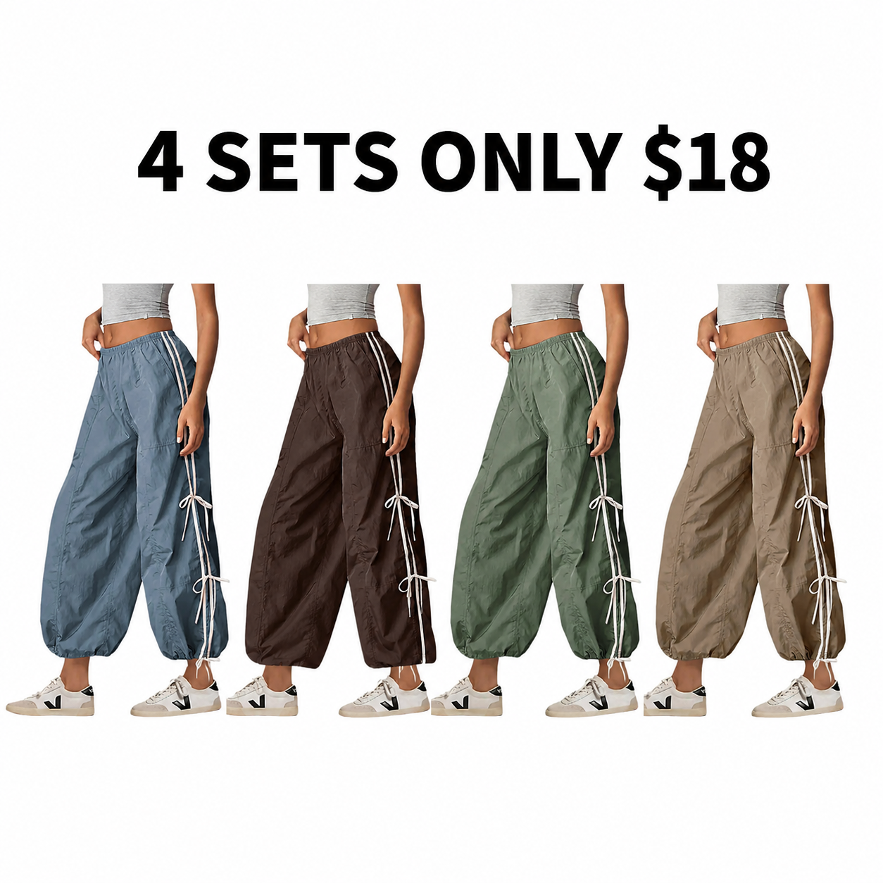 Women Elastic High Waist Cargo Pants with Adjustable Cuffs