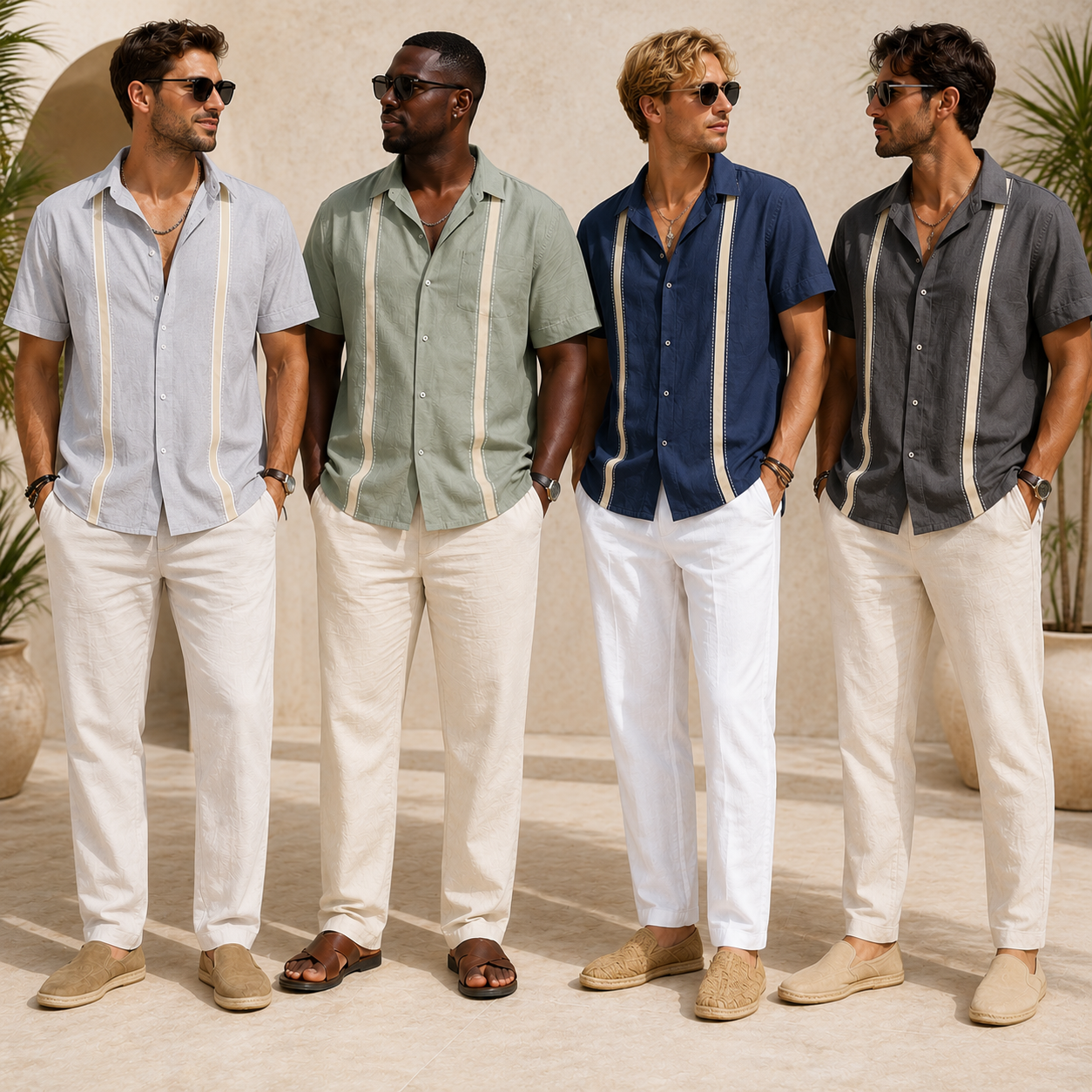 Men's Lightweight Short Sleeve Button-Up Shirt Set