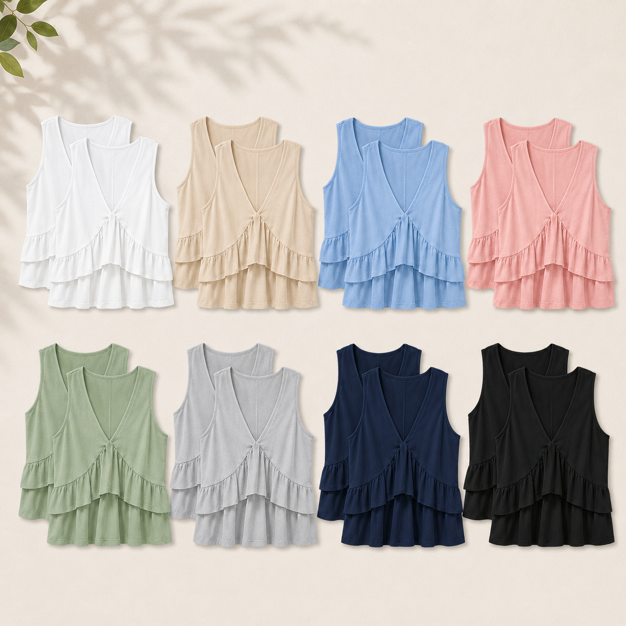 Women's V-Neck Layered Ruffle Top Set