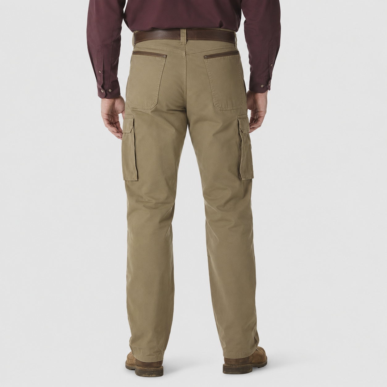 Dusty khaki relaxed-fit cargo utility pants back view