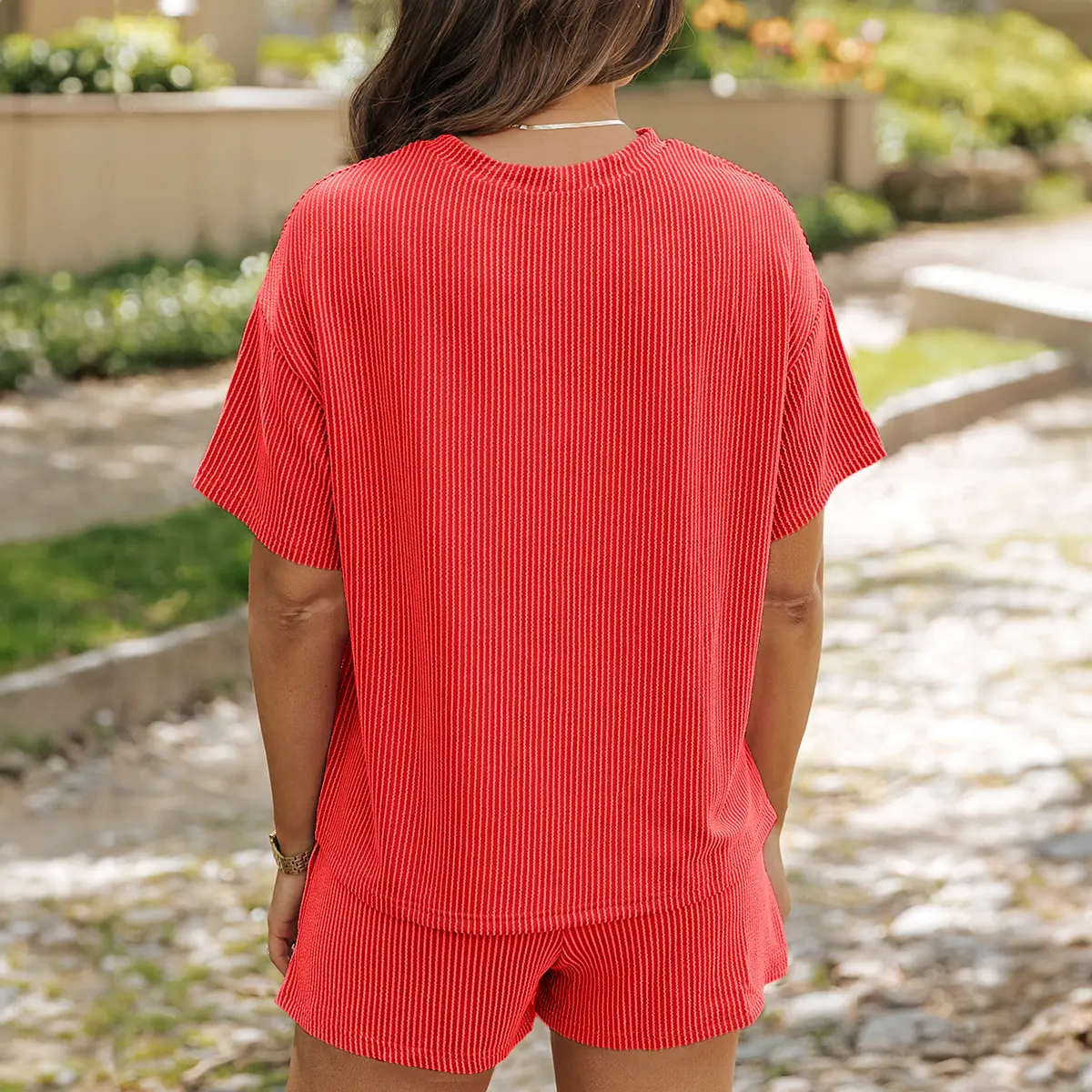 Women's Summer Ribbed Pajama Set with Pockets