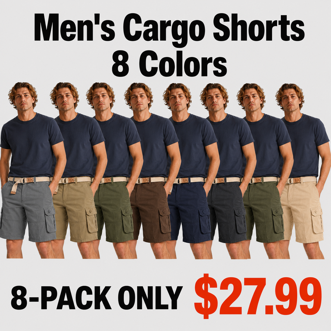 Mixed 8-Pack men's belted cargo shorts bundle