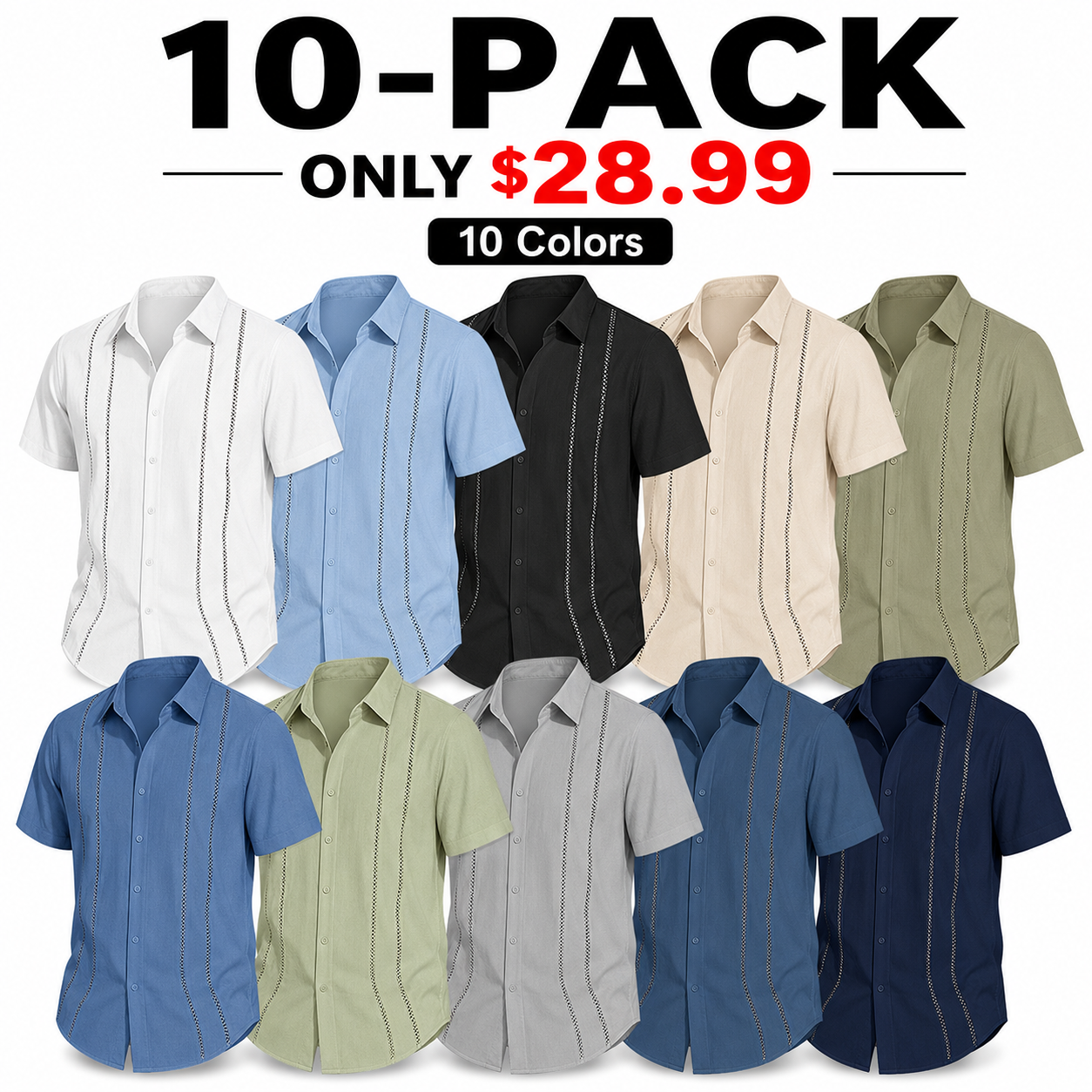 COOFANDY Men's Cuban Guayabera Shirt - Summer Linen Top