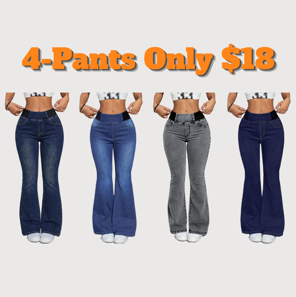 Women's Mid-High Waist Elastic Waist Flared Jeans