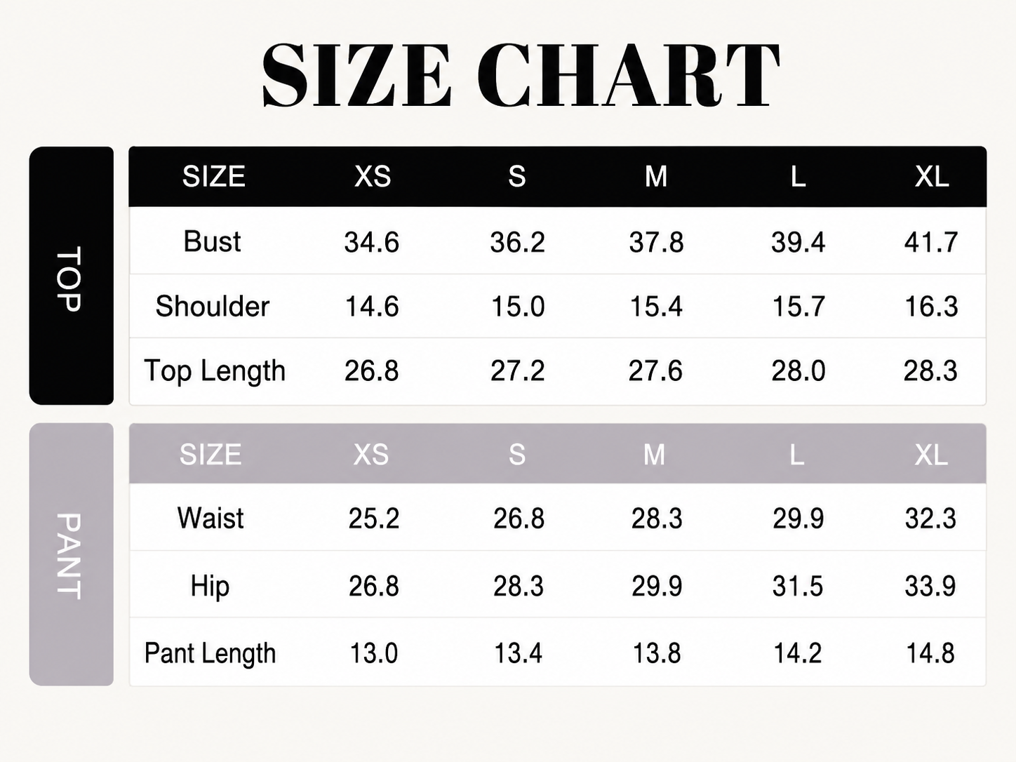 Sleeveless knit lounge set size chart