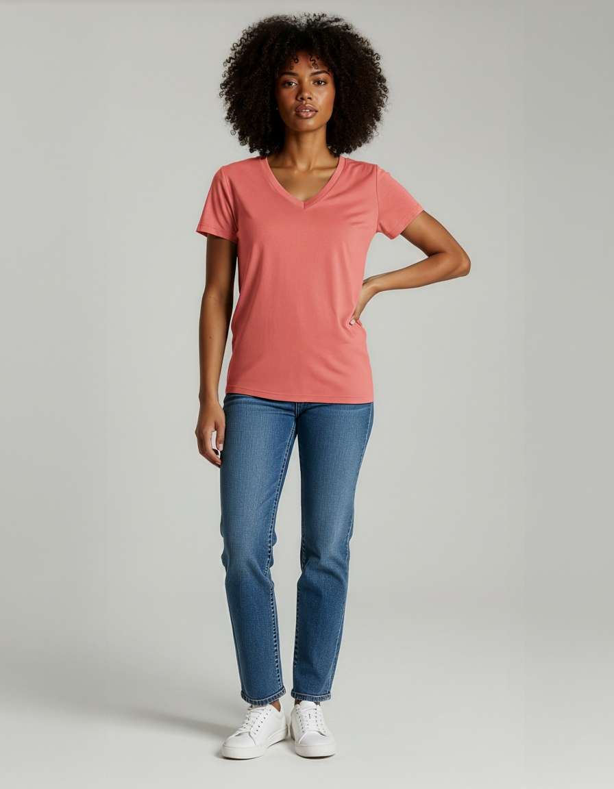 4 Pack: Women's Short-Sleeve V-Neck T-Shirt (Available in Plus Size)
