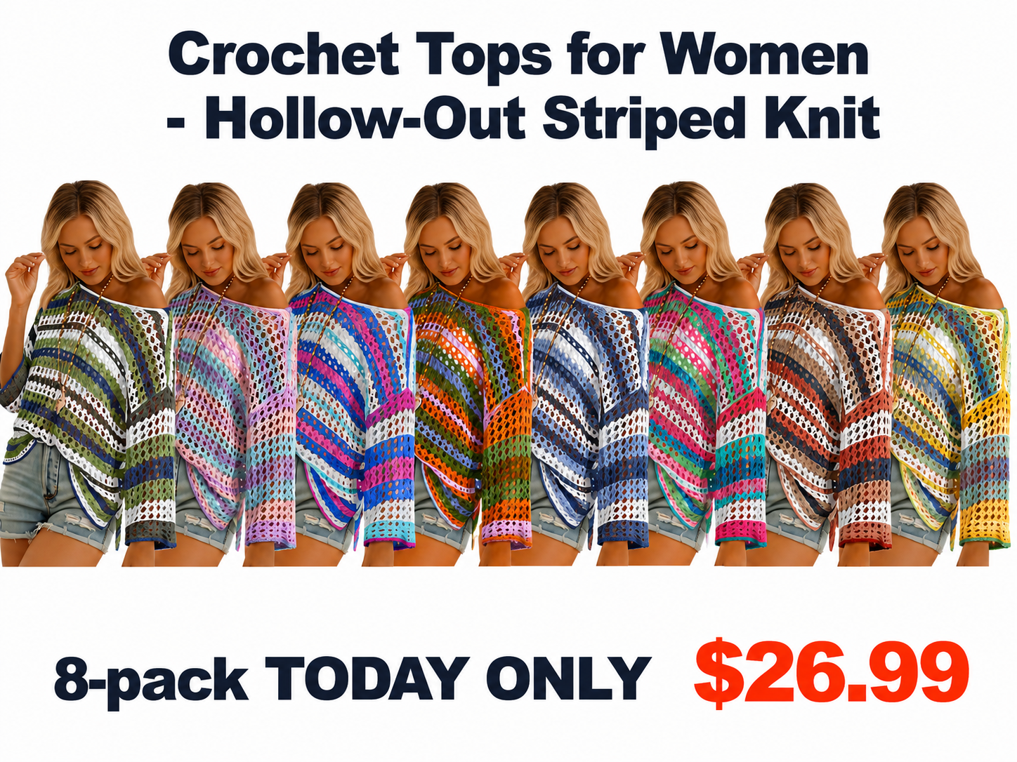 Crochet Tops for Women - Hollow-Out Striped Knit Pack