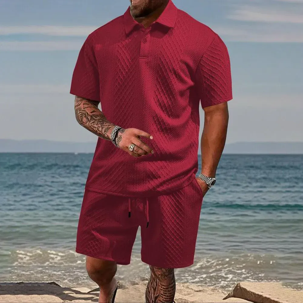 ⚡FINAL SALE⚡Men's Solid Polo Shirt & Drawstring Waist Shorts Set