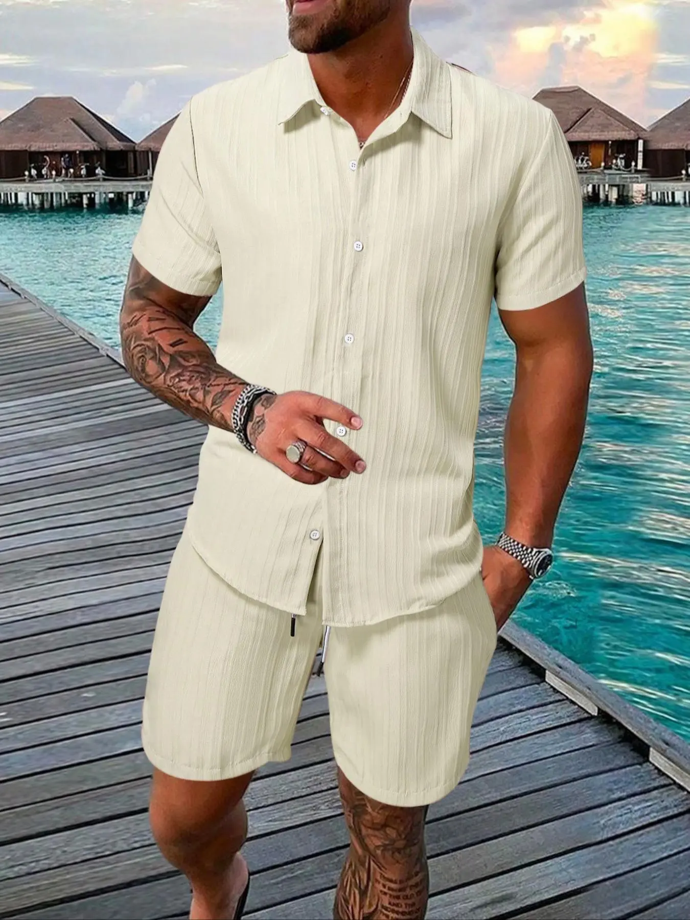 Men's Regular Fit Short Sleeve Shirt & Shorts Set ((8-Pack)