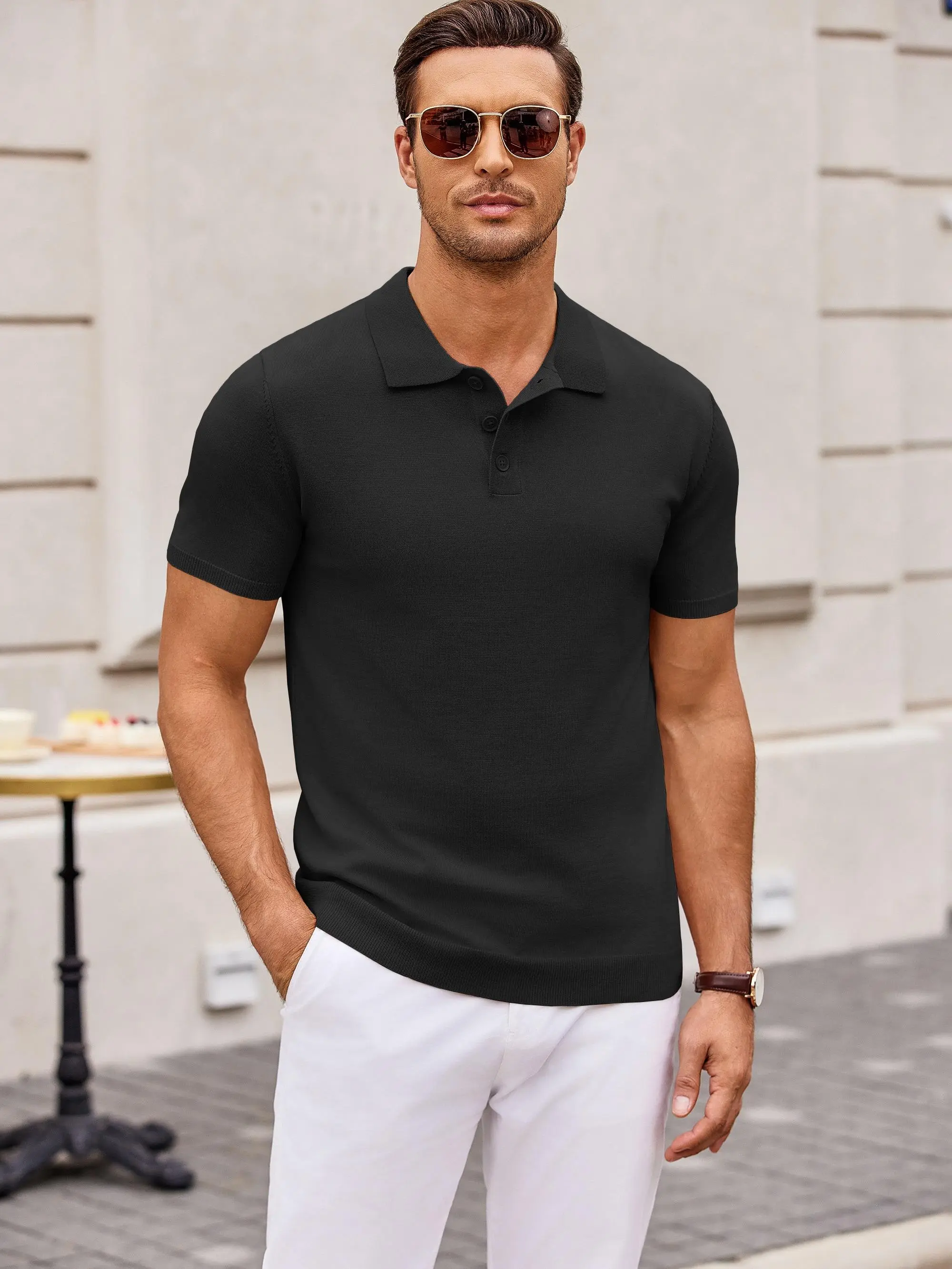 COOFANDY Men's Knit Polo Shirt - Casual Short Sleeve