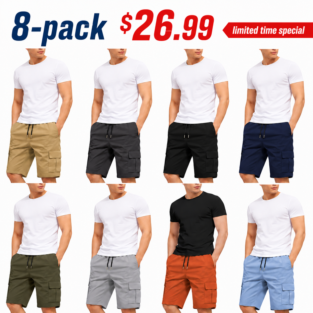 🔥Men’s shorts set— slanted pockets — single rear side pocket — versatile casual wear — suitable for everyday use; summer shorts ideal for daily outings and vacations; multi-pocket casual shorts🎉