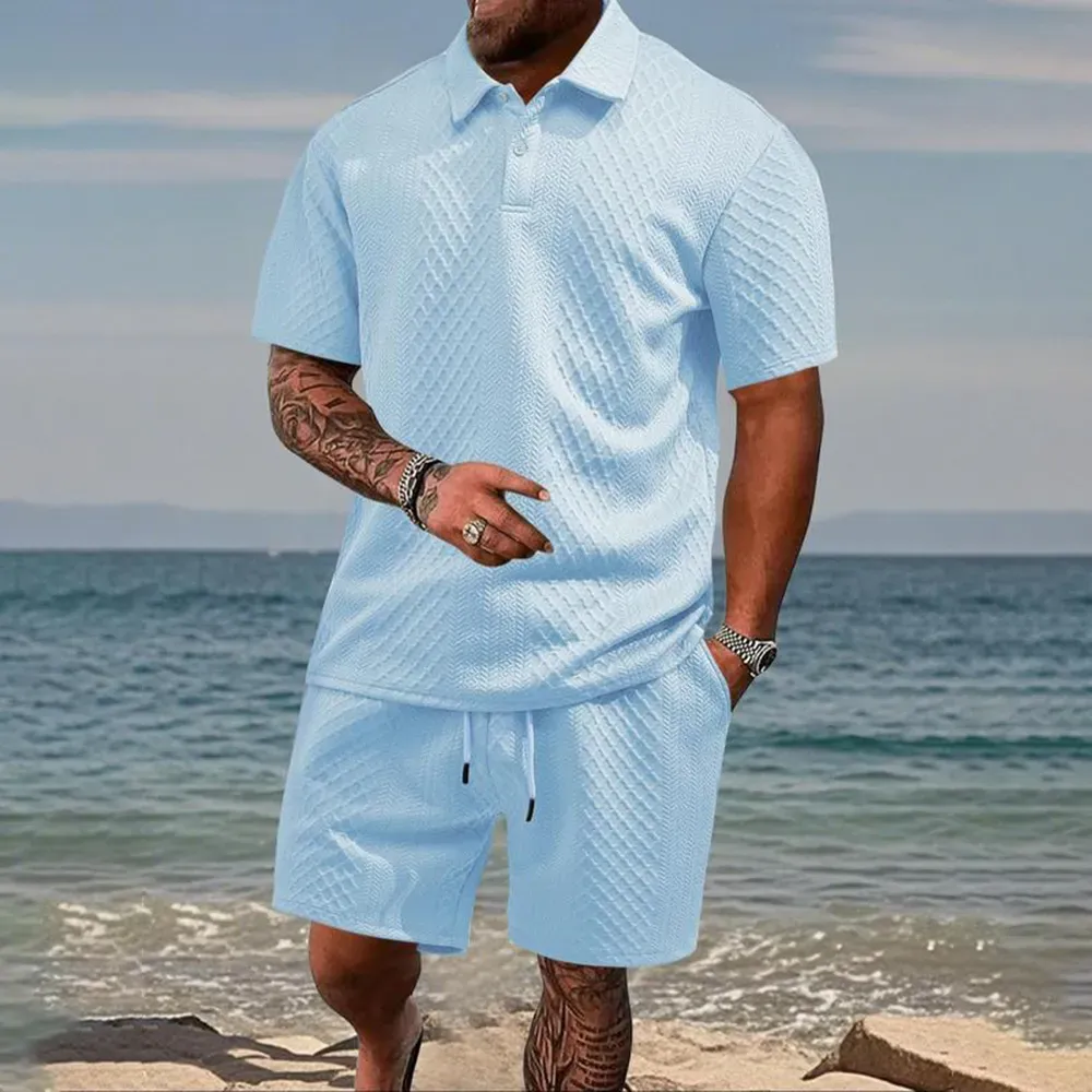 ⚡FINAL SALE⚡Men's Solid Polo Shirt & Drawstring Waist Shorts Set