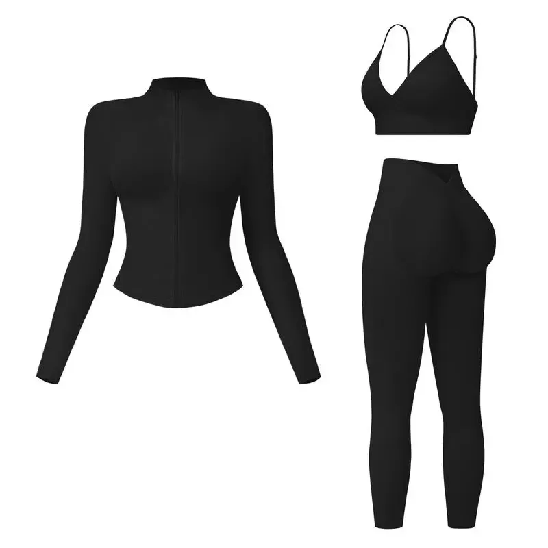 ⏰Limited-Time Sale💥Women's Solid Criss Cross Crop Tank Top & High Waist Leggings & Zip Up Crop Jacket Tracksuit Set
