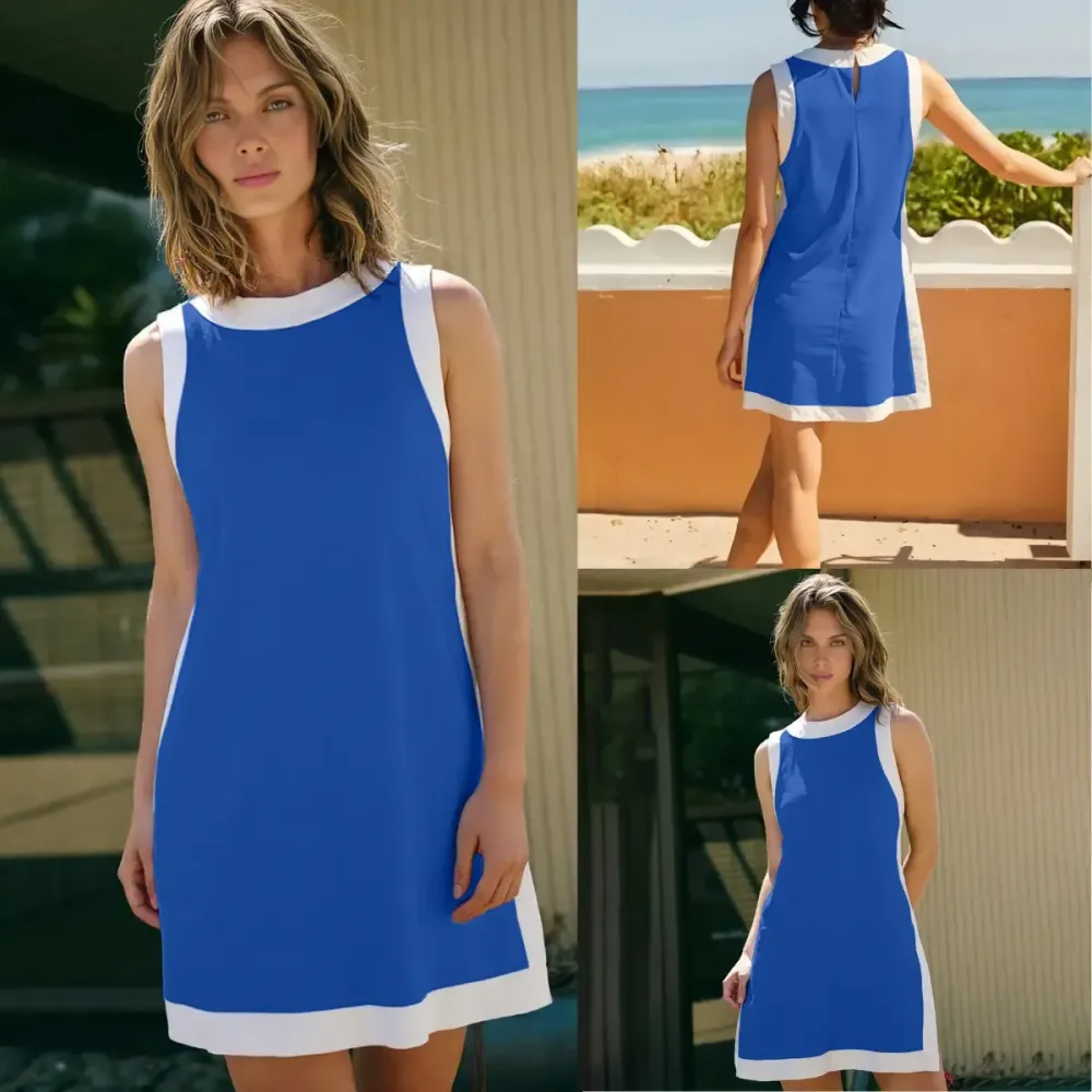 Women's color-blocked crew neck sleeveless pullover with shorts with pockets