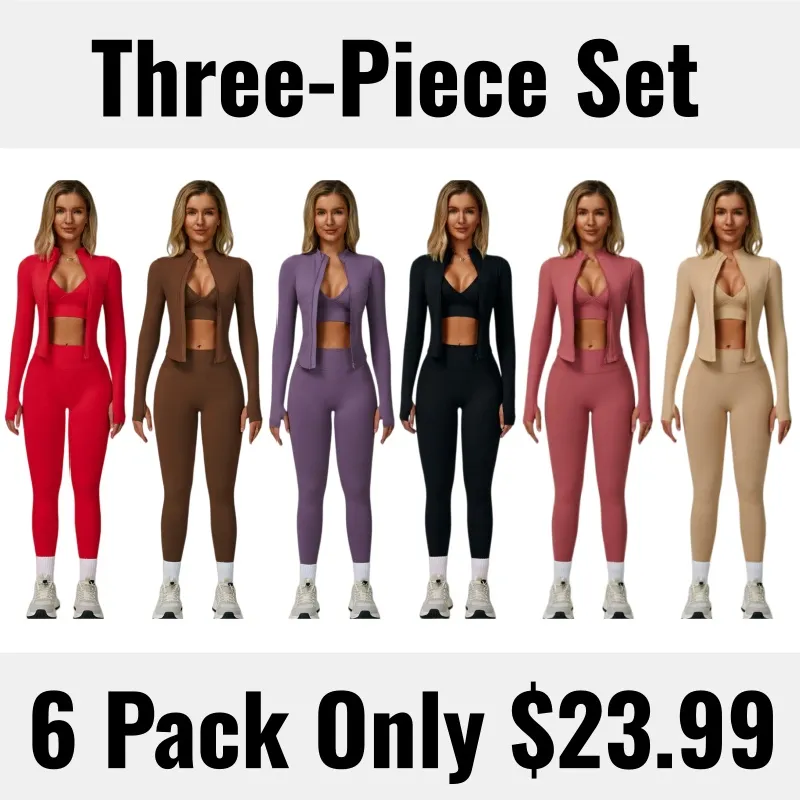 ⏰Limited-Time Sale💥Women's Solid Criss Cross Crop Tank Top & High Waist Leggings & Zip Up Crop Jacket Tracksuit Set