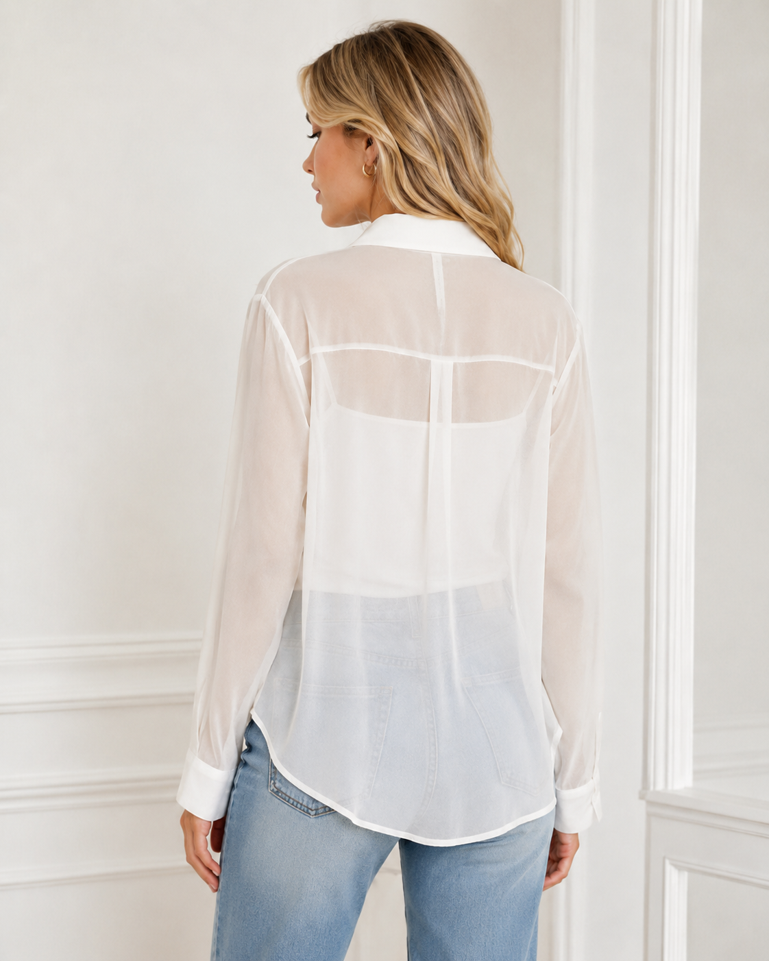 Back view sheer blouse and camisole set