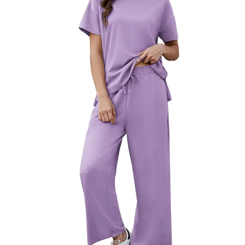 2 Piece Sets for Women Soft Short Sleeve Matching Lounge Set Wide Leg Pants Tracksuit Travel Summe Travel Kitr Outfits 2026 SwimWeek summerwins