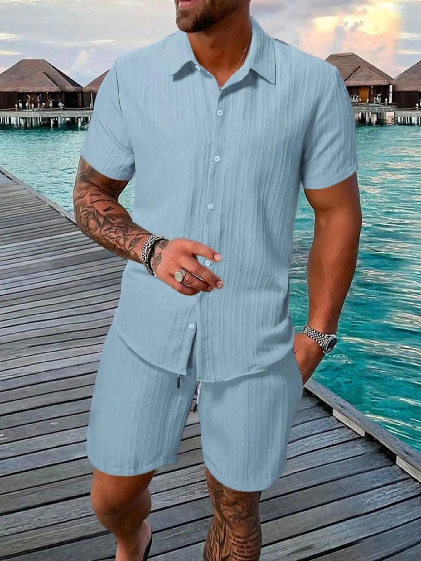 Men's Regular Fit Short Sleeve Shirt & Shorts Set ((8-Pack)