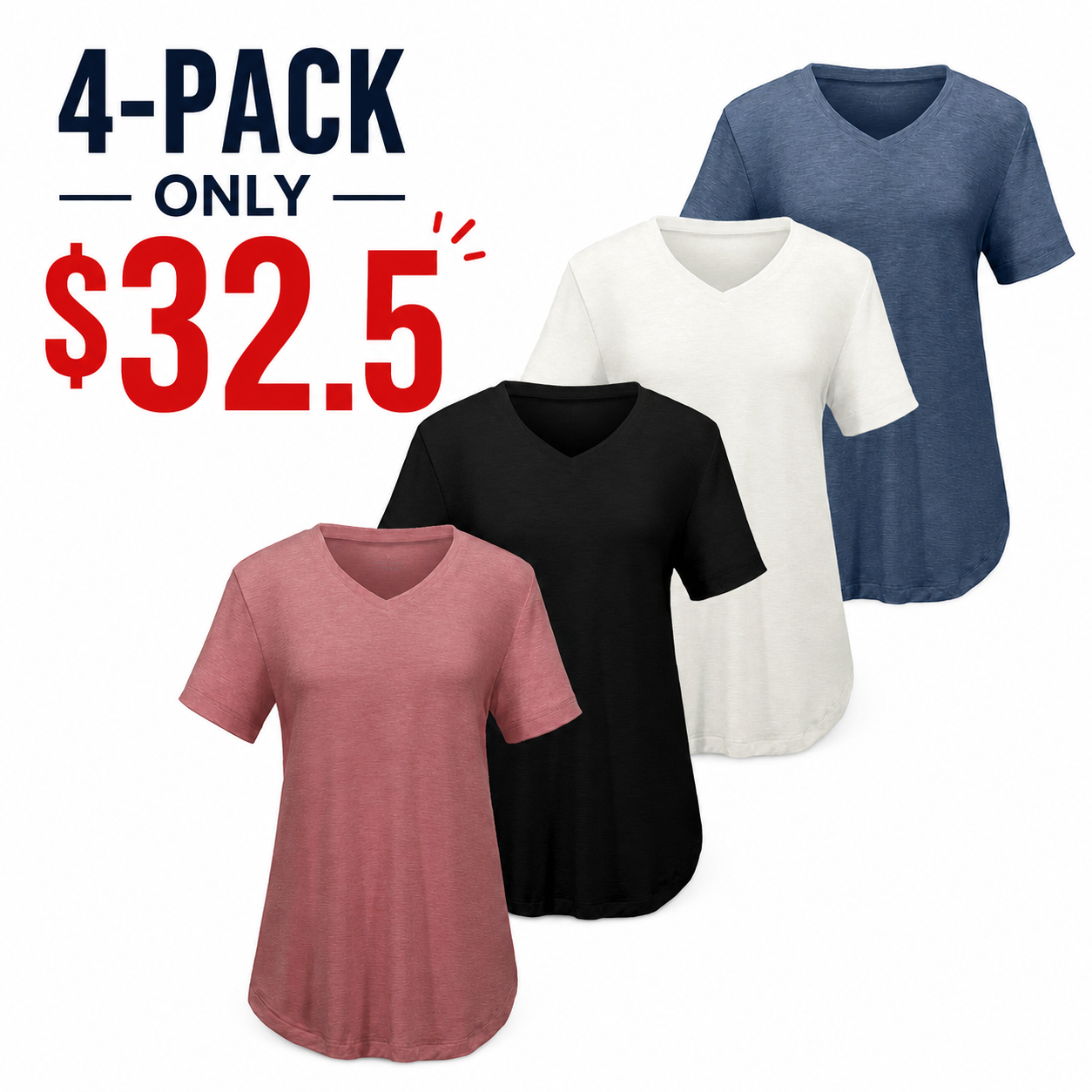 4-Pack V Neck T Shirts for Women Short Sleeve Shirts Basic Casual Tees Loose Fit Plus Size Tops Plain Summer Clothes Minimalist