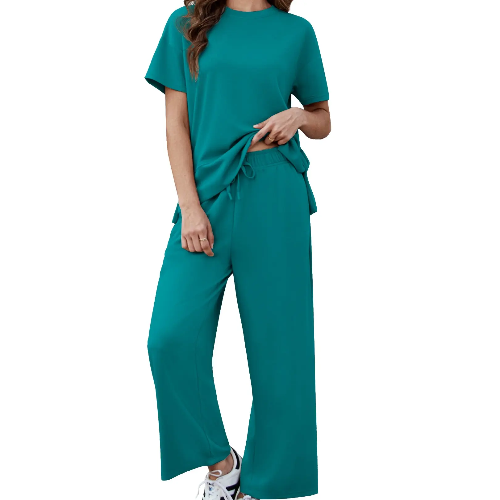 2 Piece Sets for Women Soft Short Sleeve Matching Lounge Set Wide Leg Pants Tracksuit Travel Summe Travel Kitr Outfits 2026 SwimWeek summerwins